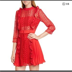 Self Portrait Red Lace Dress with Belt